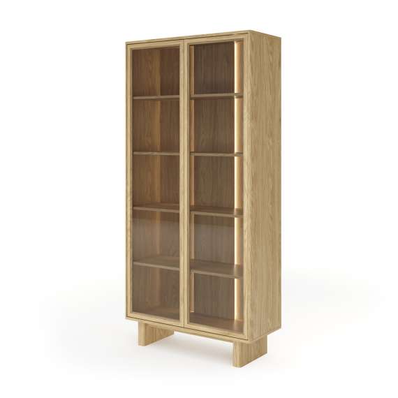 Vitrineskap Nabu 94x195 cm - eik - 2 dører - med lys