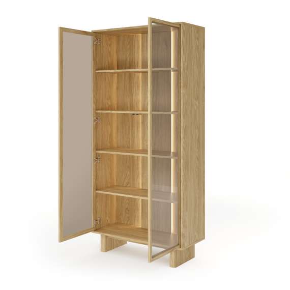 Vitrineskap Nabu 94x195 cm - eik - 2 dører - med lys