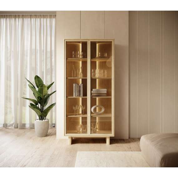 Vitrineskap Nabu 94x195 cm - eik - 2 dører - med lys