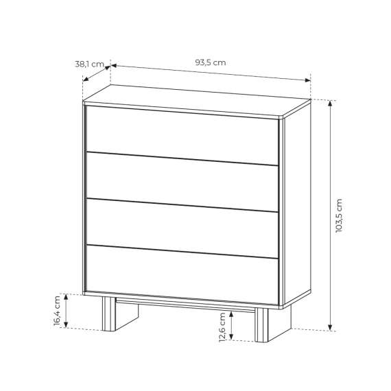 Kommode Nabu 94x104 cm - eik - 4 skuffer - japandi