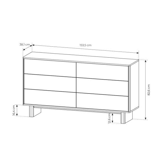 Kommode Nabu 154x83 cm - eik - 6 skuffer - japandi