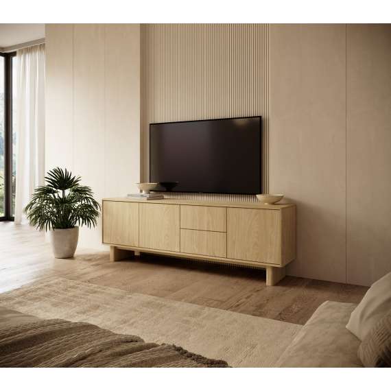 Tv-benk Nabu 184x62 cm - eik - 3 dører - 3 skuffer - japandi