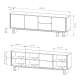 Tv-benk Nabu 184x62 cm - eik - 3 dører - 3 skuffer - japandi