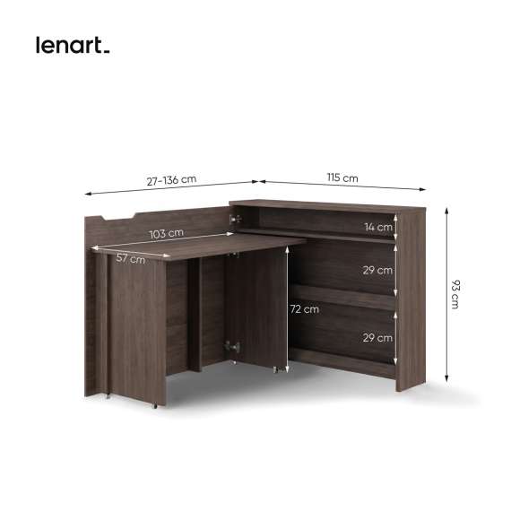 Work Concept skrivebord 115 cm - Sammenleggbart skrivebord - mørk eik