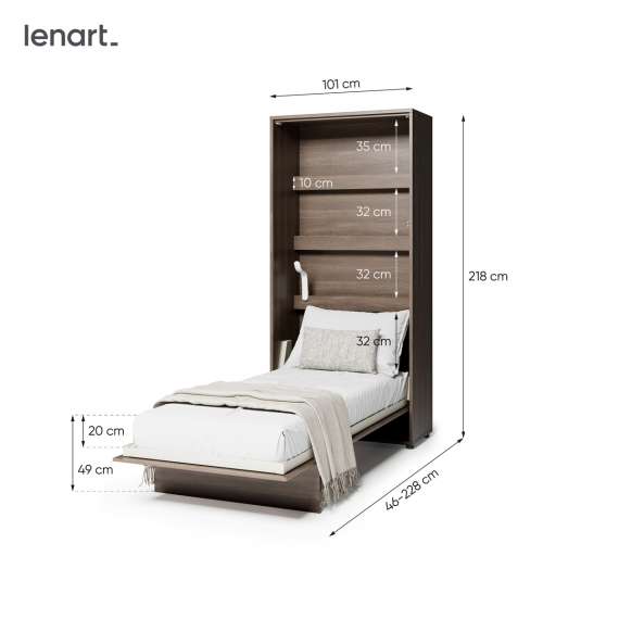Skapseng Bed Concept 90x200 - vertikal - mørk eik