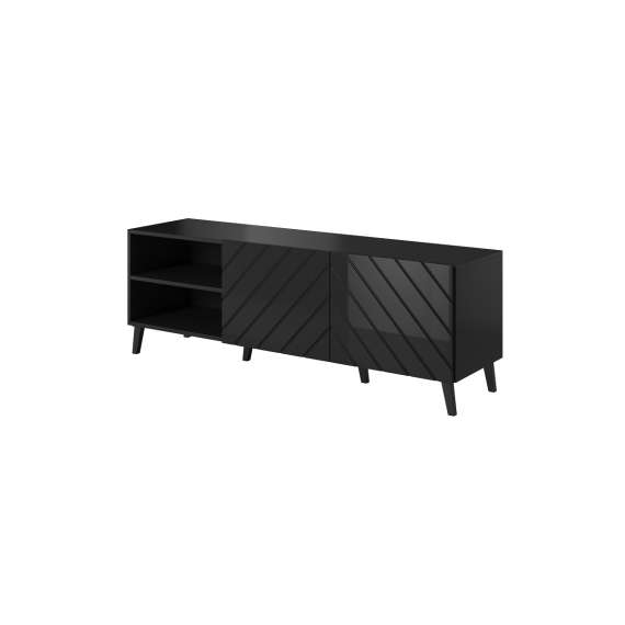 Tv-benk ABETO 150x52 cm - svart matt - svart høyglans fronter