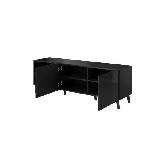 Tv-benk ABETO 150x52 cm - svart matt - svart høyglans fronter