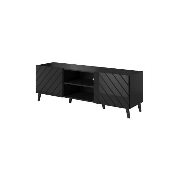 Tv-benk ABETO 150x52 cm - svart matt - svart høyglans fronter
