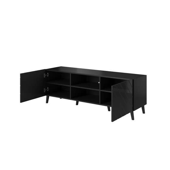 Tv-benk ABETO 150x52 cm - svart matt - svart høyglans fronter
