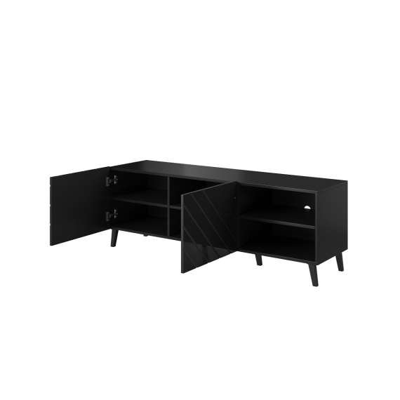 Tv-benk ABETO 150x52 cm - svart matt - svart høyglans fronter