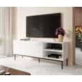 Tv-benk ABETO 150x52 cm - hvit matt - hvit høyglans fronter - metall bein