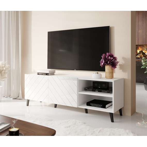Tv-benk ABETO 150x52 cm - hvit matt - hvit høyglans fronter