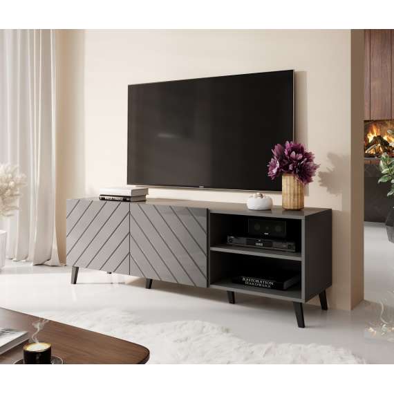 Tv-benk ABETO 150x52 cm - grafitt - grafitt høyglans fronter