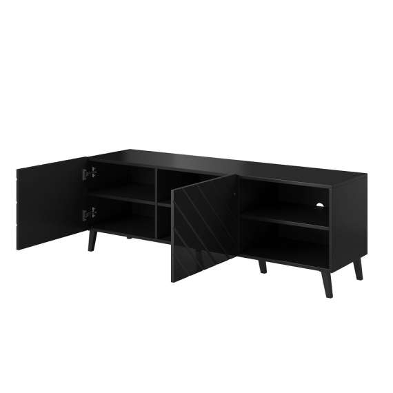 Tv-benk ABETO 150x52 cm - svart matt - svart høyglans fronter - metall bein