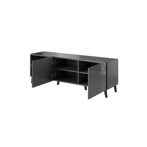 Tv-benk ABETO 150x52 cm - grafitt matt - grafitt høyglans fronter - metall bein