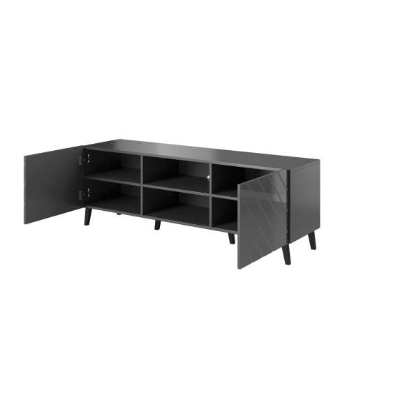 Tv-benk ABETO 150x52 cm - grafitt matt - grafitt høyglans fronter - metall bein