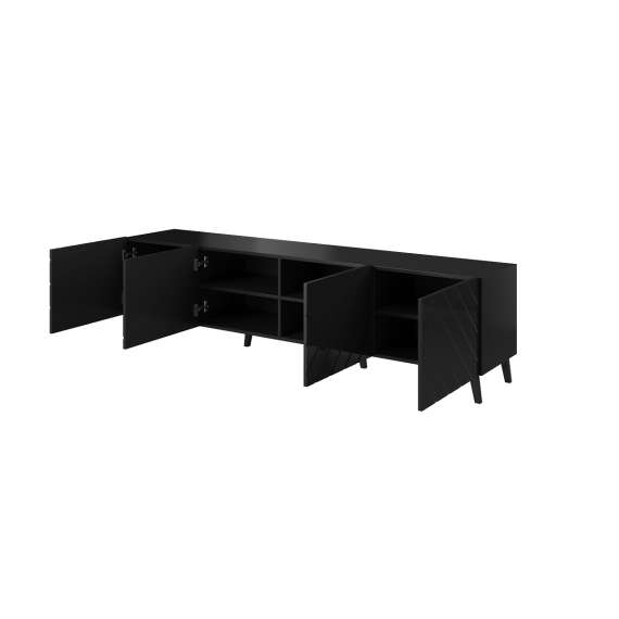 Tv-benk ABETO 200x52 cm - svart matt matt - svart høyglans fronter