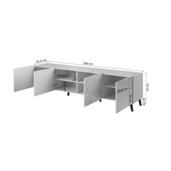 Tv-benk ABETO 200x52 cm - svart matt matt - svart høyglans fronter