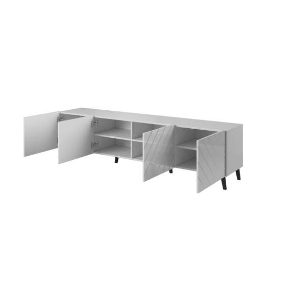 Tv-benk ABETO 200x52 cm - hvit matt matt - hvit høyglans fronter