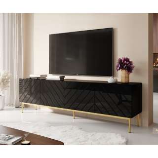 Tv-benk ABETO 200x60 cm - svart matt - svart høyglans fronter - metall bein