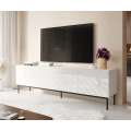 Tv-benk ABETO 200x60 cm - hvit matt - hvit høyglans fronter - metall bein