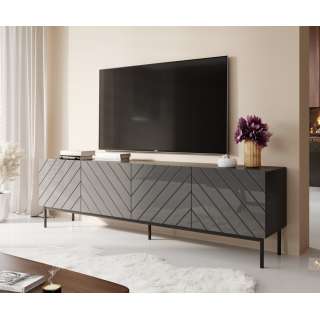 Tv-benk ABETO 200x60 cm - grafitt matt - grafitt høyglans fronter - metall bein