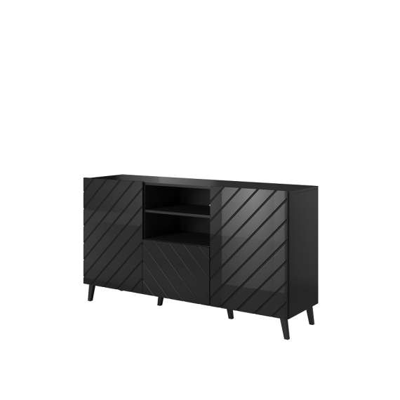 Skjenk ABETO 150x82 cm - 2 dører - 1 skuff - svart høyglans fronter