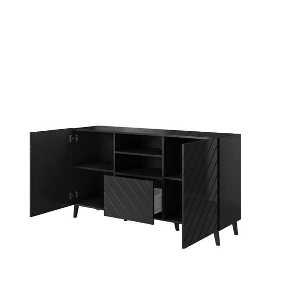 Skjenk ABETO 150x82 cm - 2 dører - 1 skuff - svart høyglans fronter