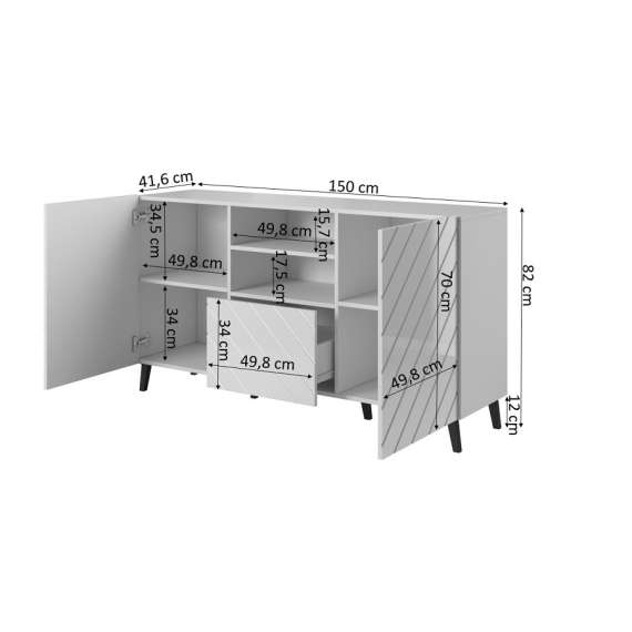 Skjenk ABETO 150x82 cm - 2 dører - 1 skuff - svart høyglans fronter