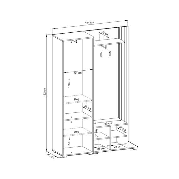 Entrégarderobe Nelly 131x192 cm -  Speil - Spiler