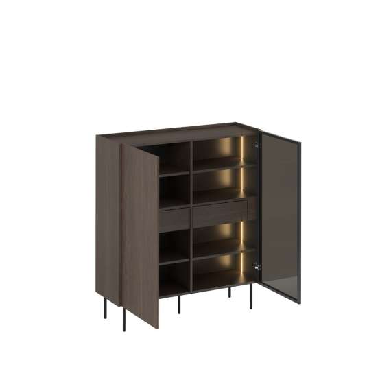 Vitrineskap Dunari 120x136 - brun eik - med belysning