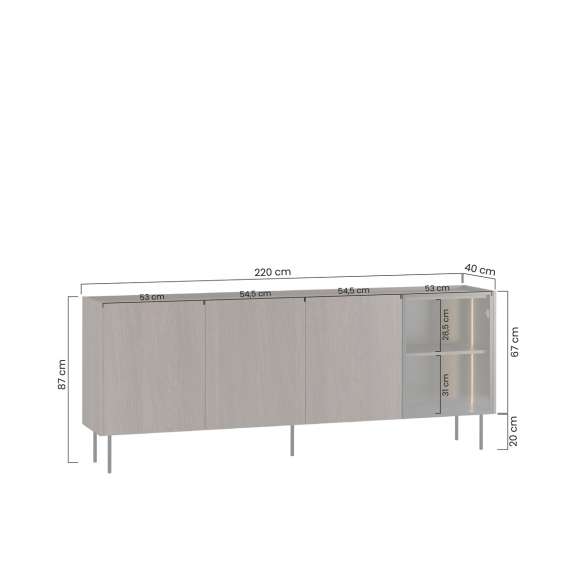 Skjenk Dunari 220x87 - brun eik - med belysning