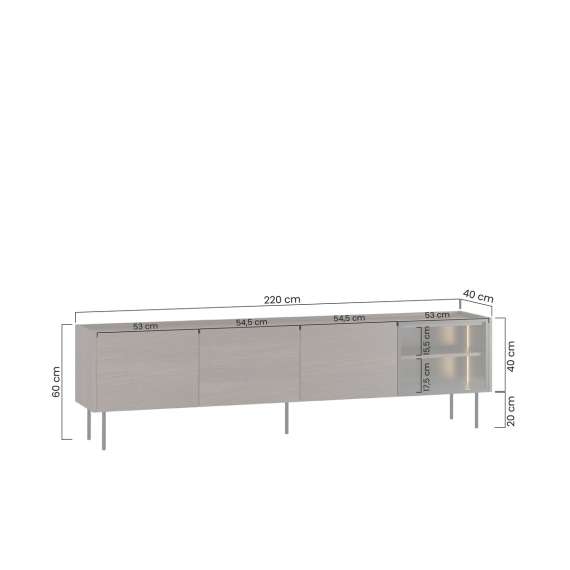 Tv-benk Dunari 220x60 - brun eik - med belysning