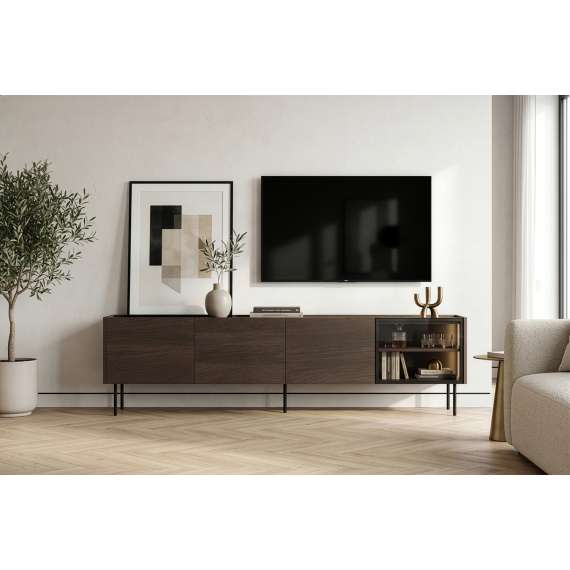 Tv-benk Dunari 220x60 - brun eik - med belysning