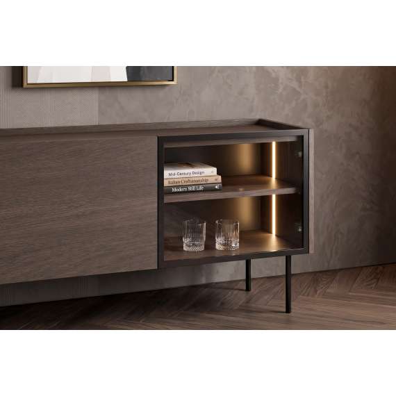 Tv-benk Dunari 220x60 - brun eik - med belysning