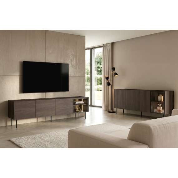 Tv-benk Dunari 220x60 - brun eik - med belysning