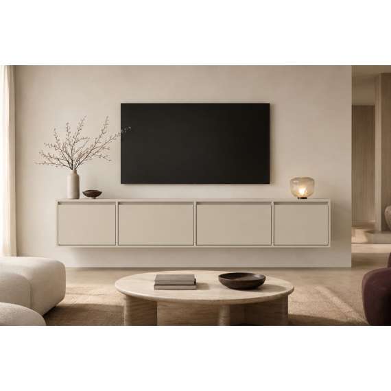 Vegghengt tv-benk Zolia 180x35 cm - cashmere - 4 dører