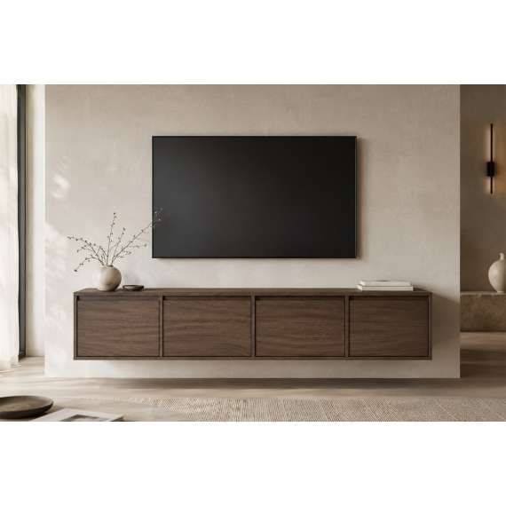 Vegghengt tv-benk Zolia 180x35 cm - valnøtt - 4 dører