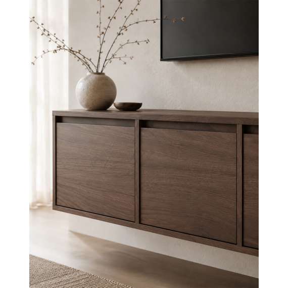 Vegghengt tv-benk Zolia 180x35 cm - valnøtt - 4 dører