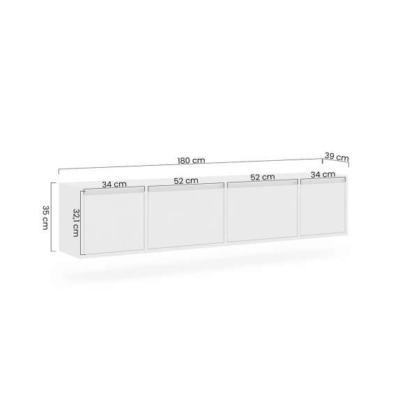 Vegghengt tv-benk Zolia 180x35 cm - valnøtt - 4 dører