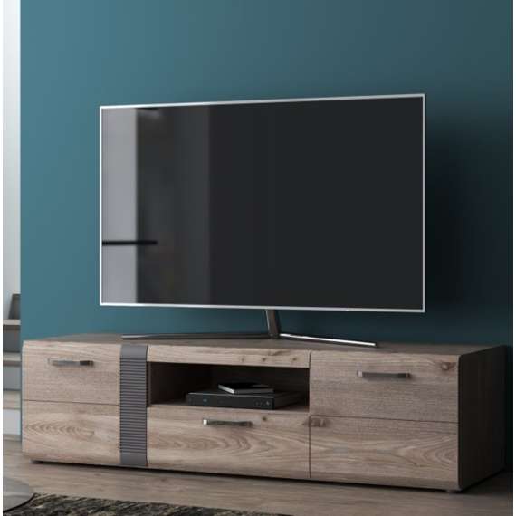 Tv-benk LOCARNO 160x43 cm - eik nelson - grå matt - 2 dører - 1 skuff