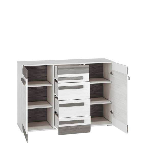 Skjenk Blanco 138x96 cm - snøfuru - grå furu - 2 dører - 4 skuffer