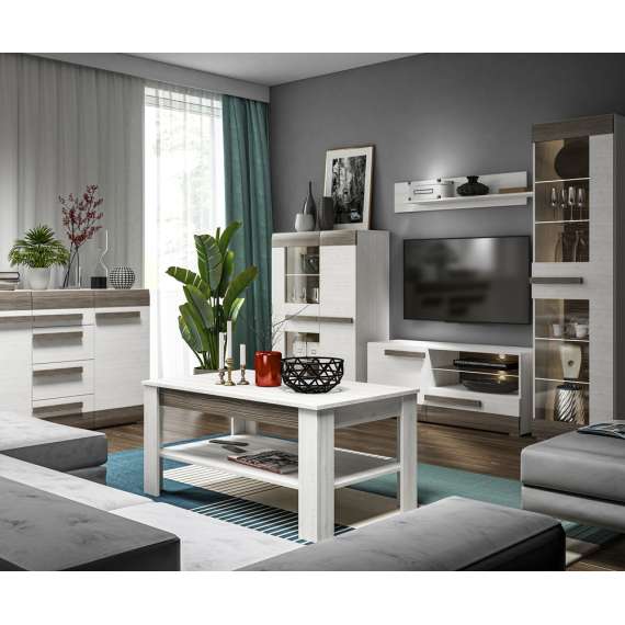 Skjenk Blanco 138x96 cm - snøfuru - grå furu - 2 dører - 4 skuffer