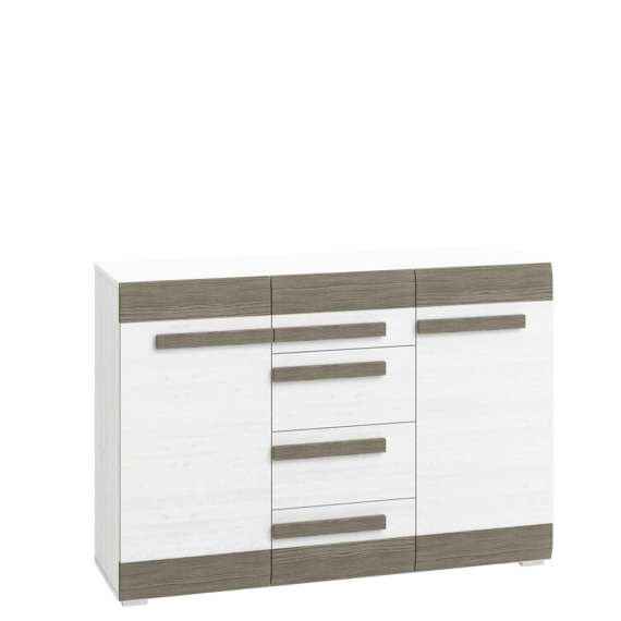 Skjenk Blanco 138x96 cm - snøfuru - grå furu - 2 dører - 4 skuffer