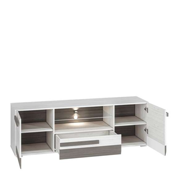 TV-benk Blanco 165x55 cm - snøfuru - grå furu - 2 dører - 1 skuff