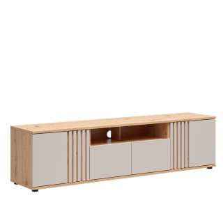 Tv-benk BREVAS 180x46 cm - 2 dører - 2 skuffer - cashmere - eik artisan