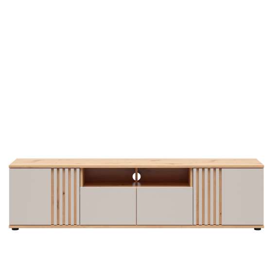 Tv-benk BREVAS 180x46 cm - 2 dører - 2 skuffer - cashmere - eik artisan