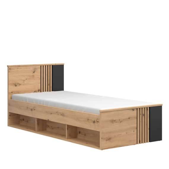 Seng Varbes 90x200 cm - eik artisan - svart matt - spiler