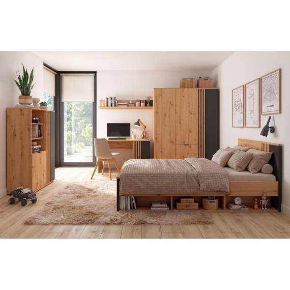 Seng Varbes 90x200 cm - eik artisan - svart matt - spiler