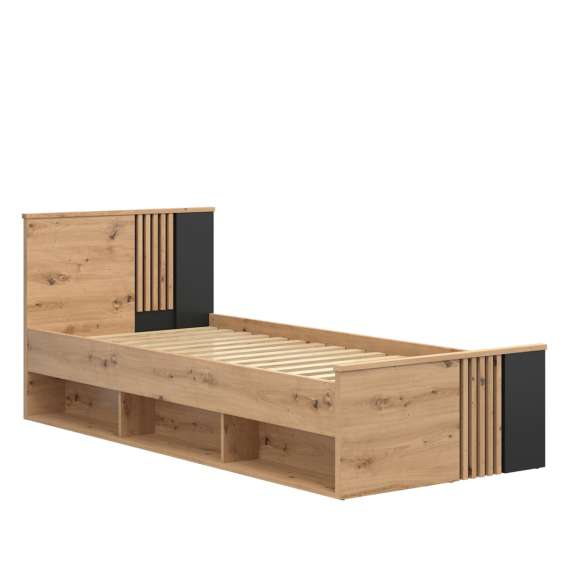 Seng Varbes 90x200 cm - eik artisan - svart matt - spiler